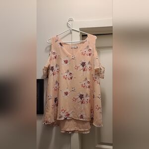 Ricki's Peach Floral Cold Shoulder Blouse